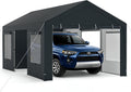 SOARS cochera exterior 3,05 x 5,86 x 2,8 m - Marco metálico con cubierta de polietileno PE - Garaje impermeable gris - Para coche bicicleta moto herramientas y fiestas