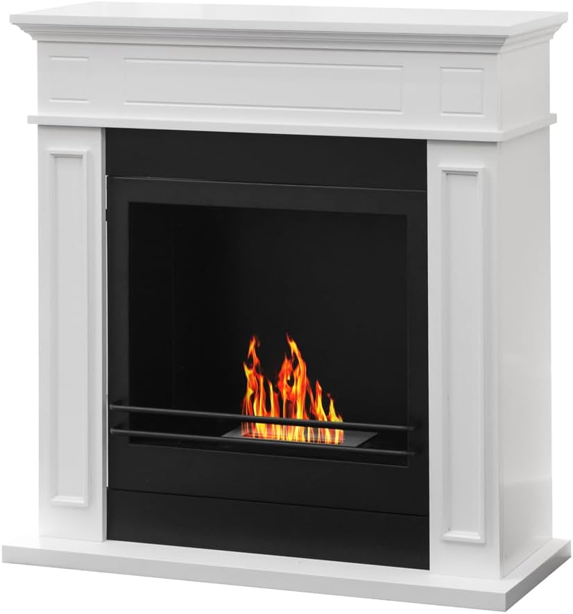Divina Fire JEFFERSON chimenea decorativa de suelo - Estructura de madera 89 x 28 x 90 cm - Estilo contemporáneo - Acabado blanco con kit de instalación