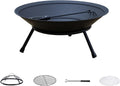 Cuenco de fuego de hierro fundido - Soporte elevado y tapa - Parrilla rejilla y atizador incluidos - Hoguera portátil para patio camping y barbacoa