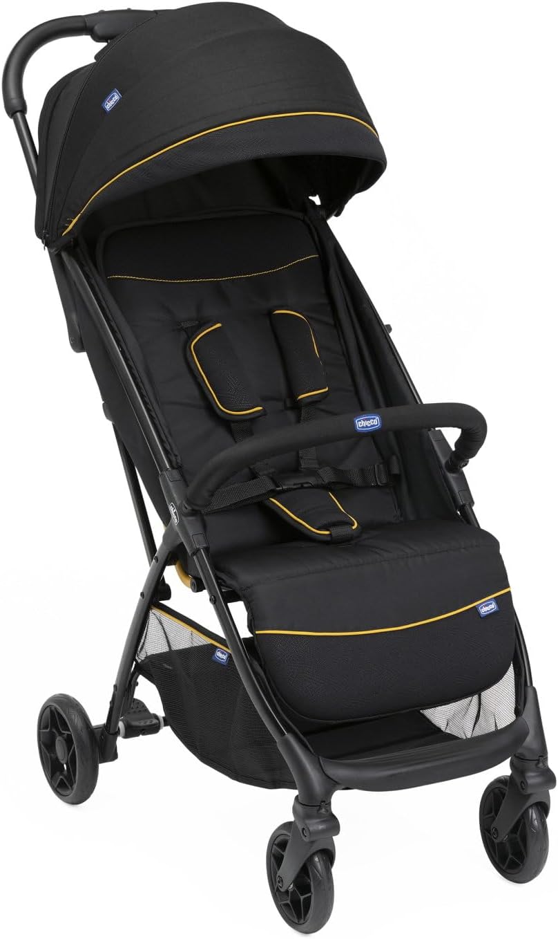 Silla de paseo para bebé - Marco de aluminio negro - Respaldo reclinable capota extensible y reposapiés ajustable - Plegado automático hasta 22 kg