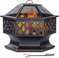 Chimenea exterior de leña de 28 pulgadas - Diseño hexagonal en bronce envejecido - Vista de llama de 360 grados - Formato de 75 x 63 x 23 cm para patio