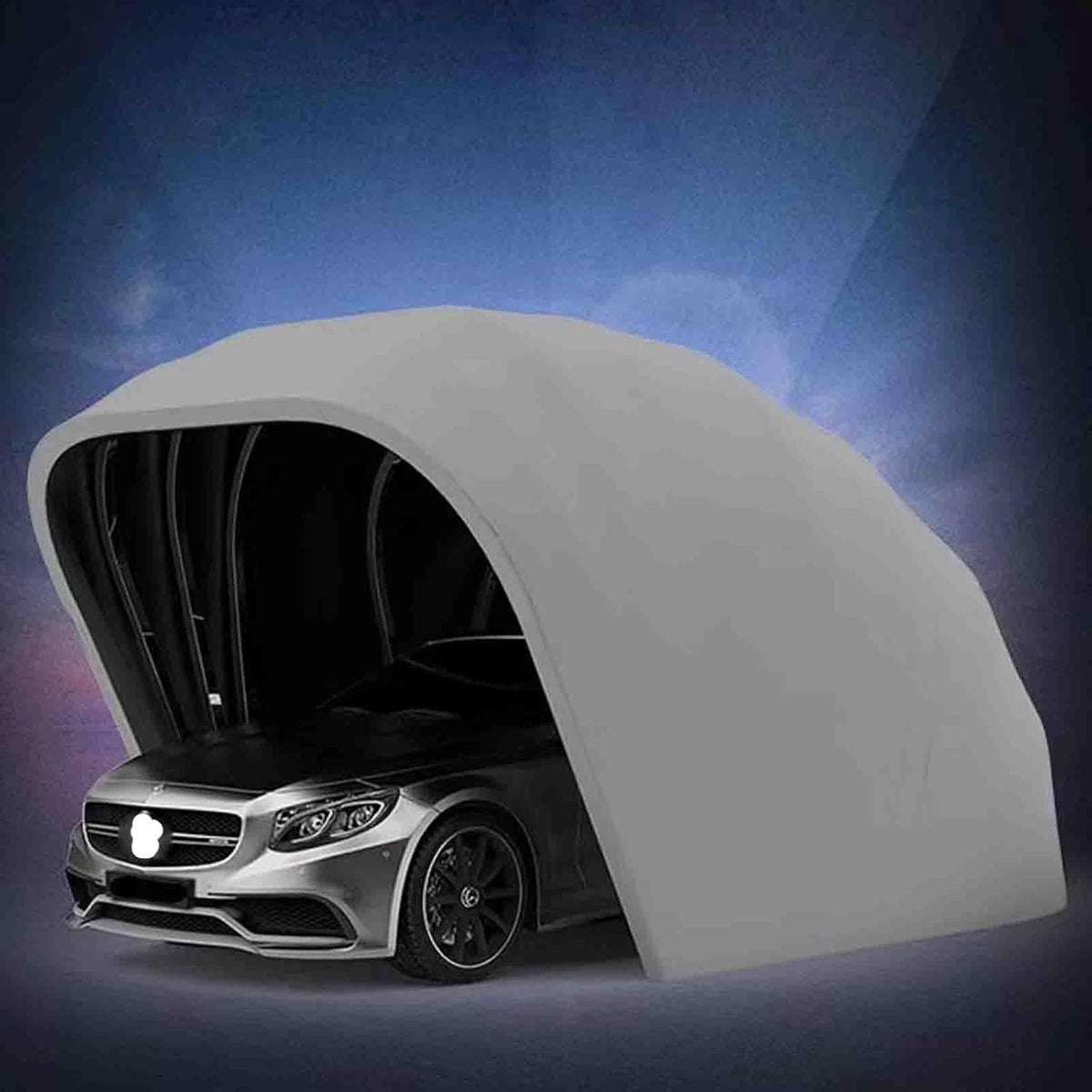 Cochera plegable móvil de 18 pies - Estructura de acero inoxidable plateado - Refugio impermeable con protección solar - Diseño semiautomático con cerradura para coche