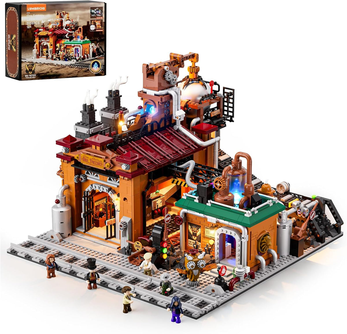 Fábrica minerales steampunk con luces - 3138 piezas plástico multicolor - modelo victoriano LED para adultos