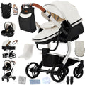 Cochecito bebé 3 en 1 blanco - Desde nacimiento hasta 4 años y 30 kg - Asiento convertible y arnés 5 puntos - Plegable reclinable con portabebés y bolso