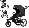 Kinderkraft HELSI 2 jogger todoterreno - Desde nacimiento hasta 22 kg - 3 ruedas neumáticas con arnés 5 puntos - Negro con cesta grande para paseos off road