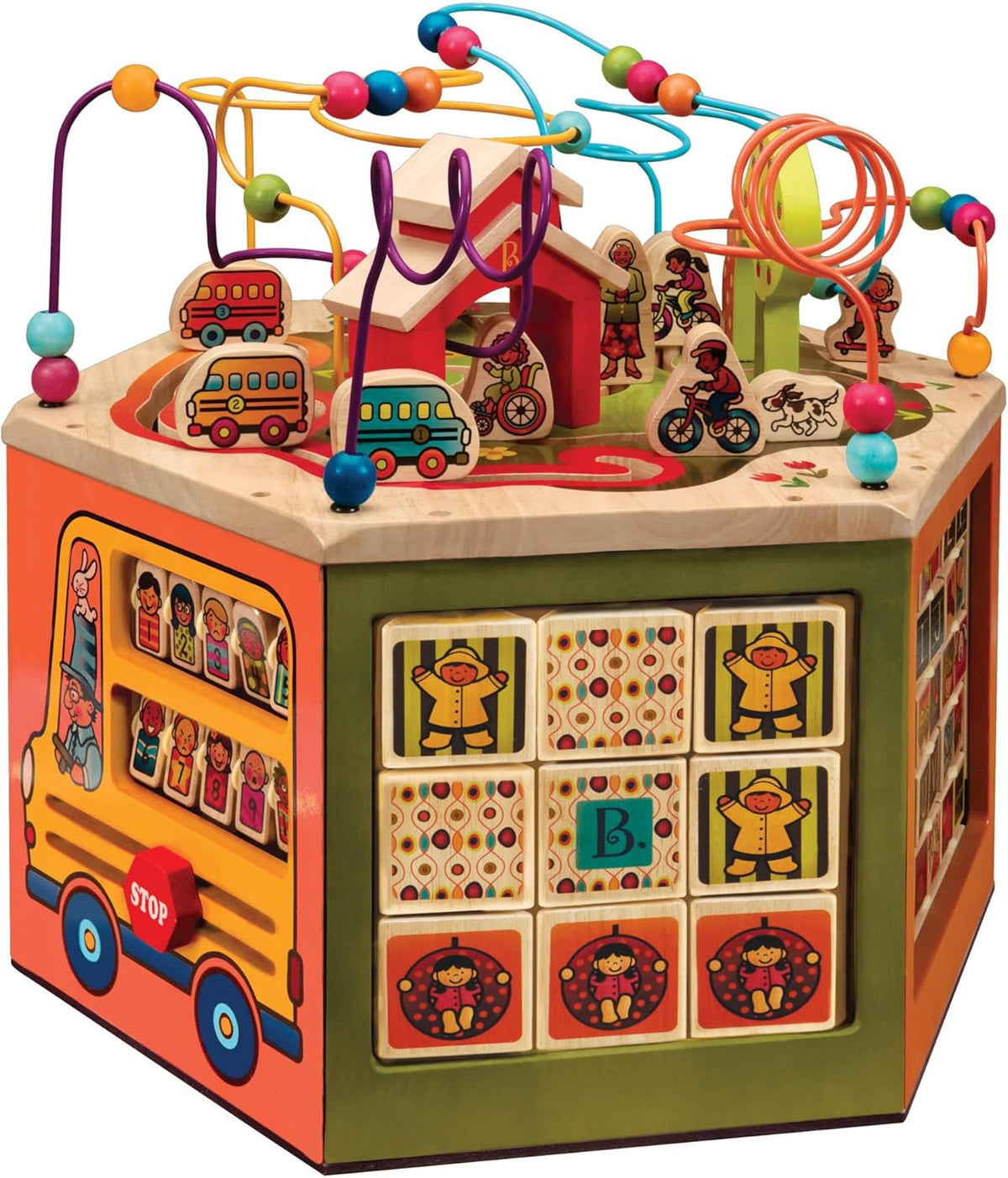 B. toys Cubo de Actividades de Madera Youniversity Centro Educativo Infantil Multisensorial con Letras Números y Formas
