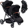 Cochecito doble tándem ligero - Desde nacimiento hasta 36 meses y 30 kg - Asientos reversibles con capazo - Marco de aluminio plegable negro y arnés 5 puntos