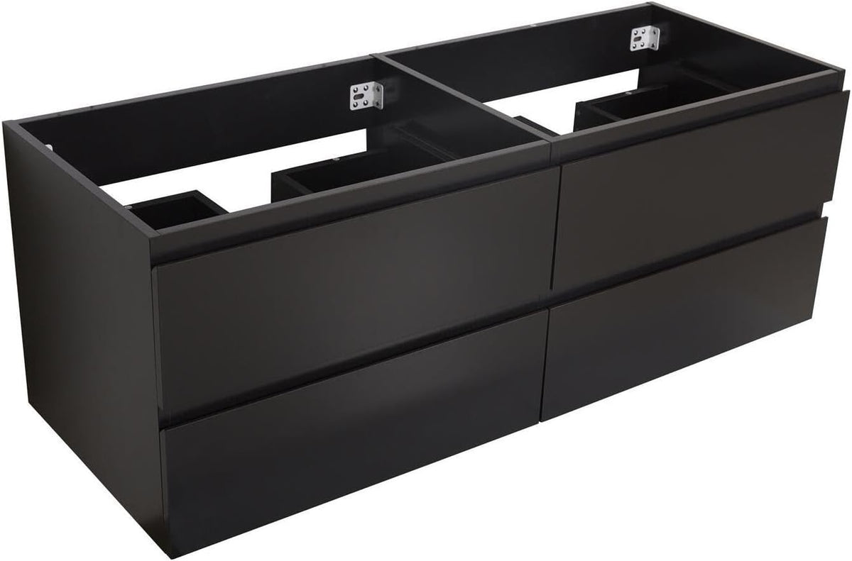 Mueble bajo lavabo 120 cm - Panel de partículas de melamina negro carbón - Cajones y montaje en pared - Diseño contemporáneo de panel liso