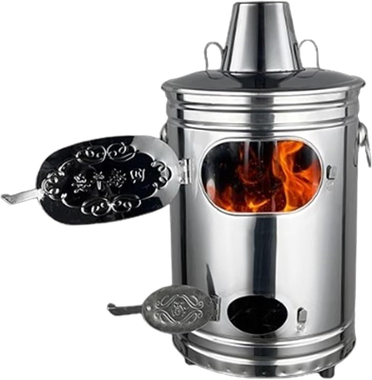 Incinerador con conducto de humos 44 x 44 x 66 cm - Acero inoxidable 410 - Filtro y ventilación con puerta lateral - Tubo de aluminio de 2 m para residuos