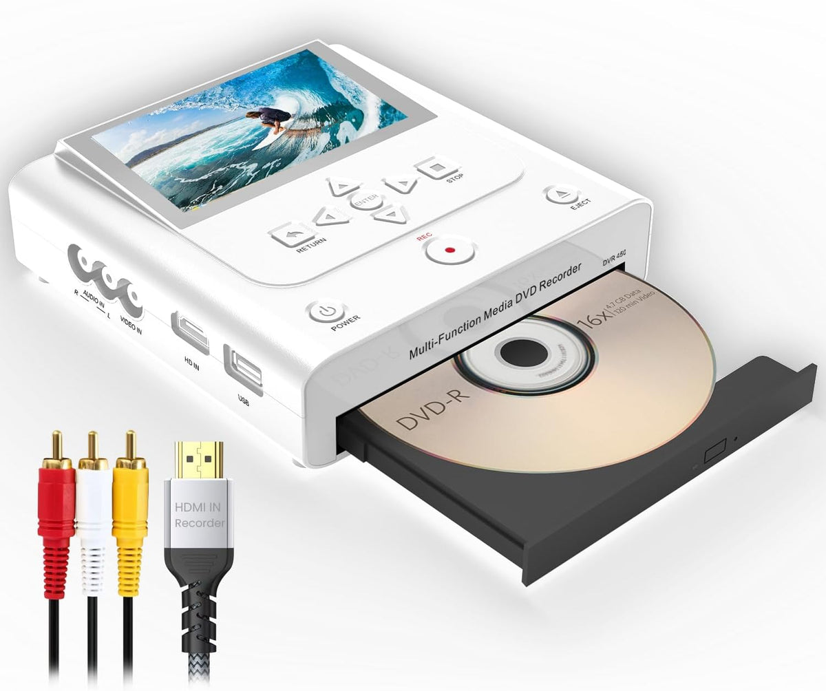 Grabadora VHS a DVD blanca - WiFi USB RCA HDMI tarjeta SD - convierte VHS VCR videocámara a DVD