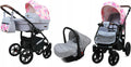 Carrito de bebé 3 en 1 - Aluminio y poliéster color Peony And Rose - Capazo silla de paseo y silla de coche - Sistema modular plegable hasta 15 kg