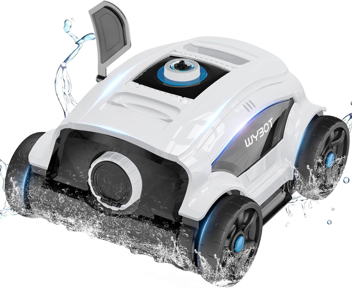 WYBOT WY1103 robot limpiafondos piscina - Hasta 100 m2 y autonomía 130 min - Motor dual con succión potente y cepillo - Inalámbrico blanco para limpieza de fondo
