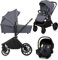 Cochecito de bebé 3 en 1 - Aluminio y acero gris con poliéster - Capazo silla de paseo y portabebés - Suspensión y ruedas giratorias hasta 22 kg