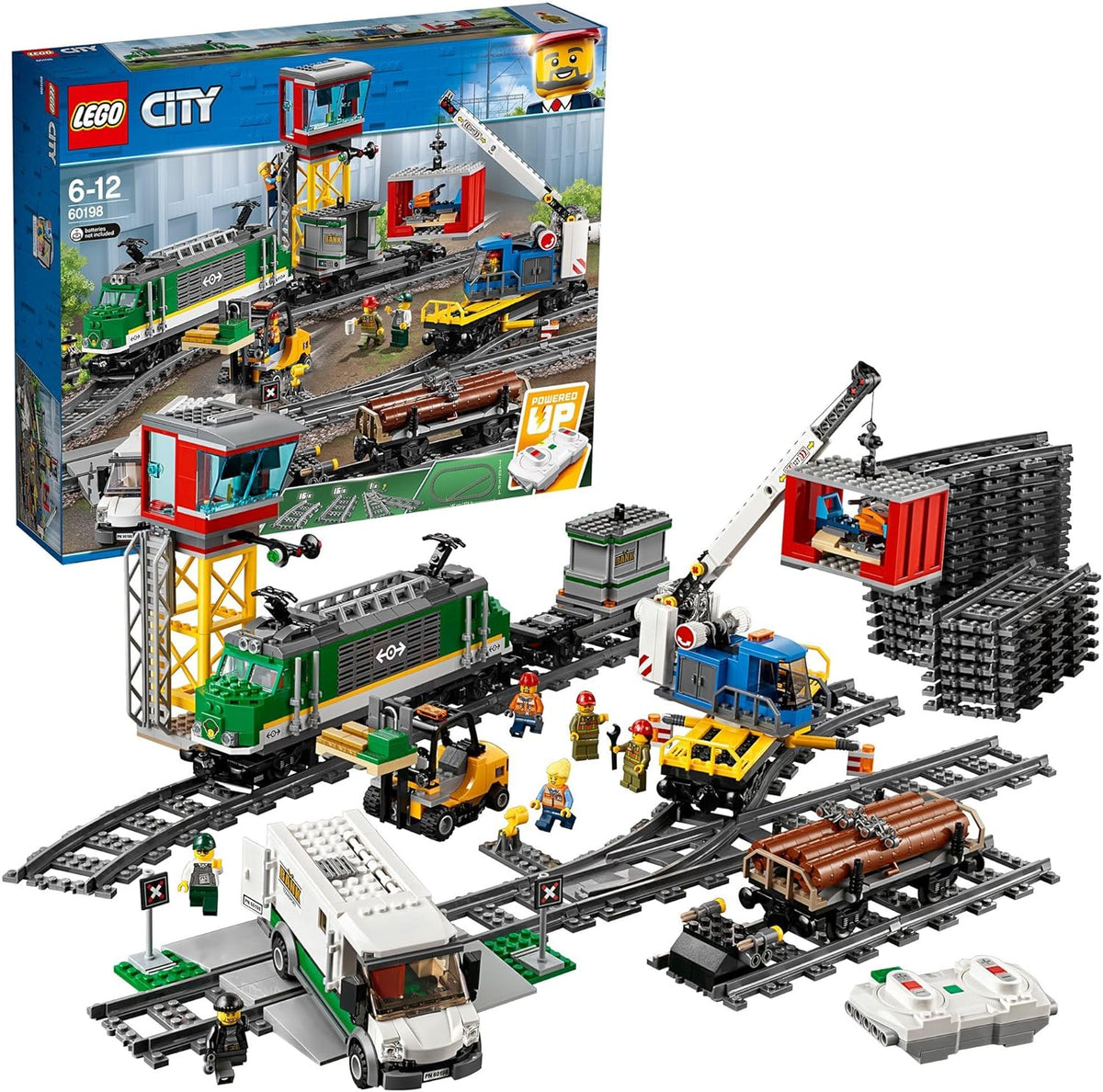 LEGO City Tren de Mercancias control remoto juguete construccion 1226 piezas vias minifiguras camion carretilla elevadora regalo niños 60198