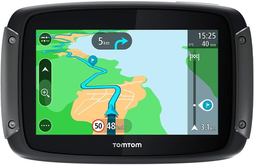 TomTom Rider 50 GPS Moto 4.3 Pulgadas Pantalla Tactil Carreteras Montaña Alertas Radar Trafico Tiempo Real WiFi USB Bluetooth 24 Mapas Europa Navegador Moto - GPS Moto Profesional - Navegacion Avanzada para Motocicleta Europa