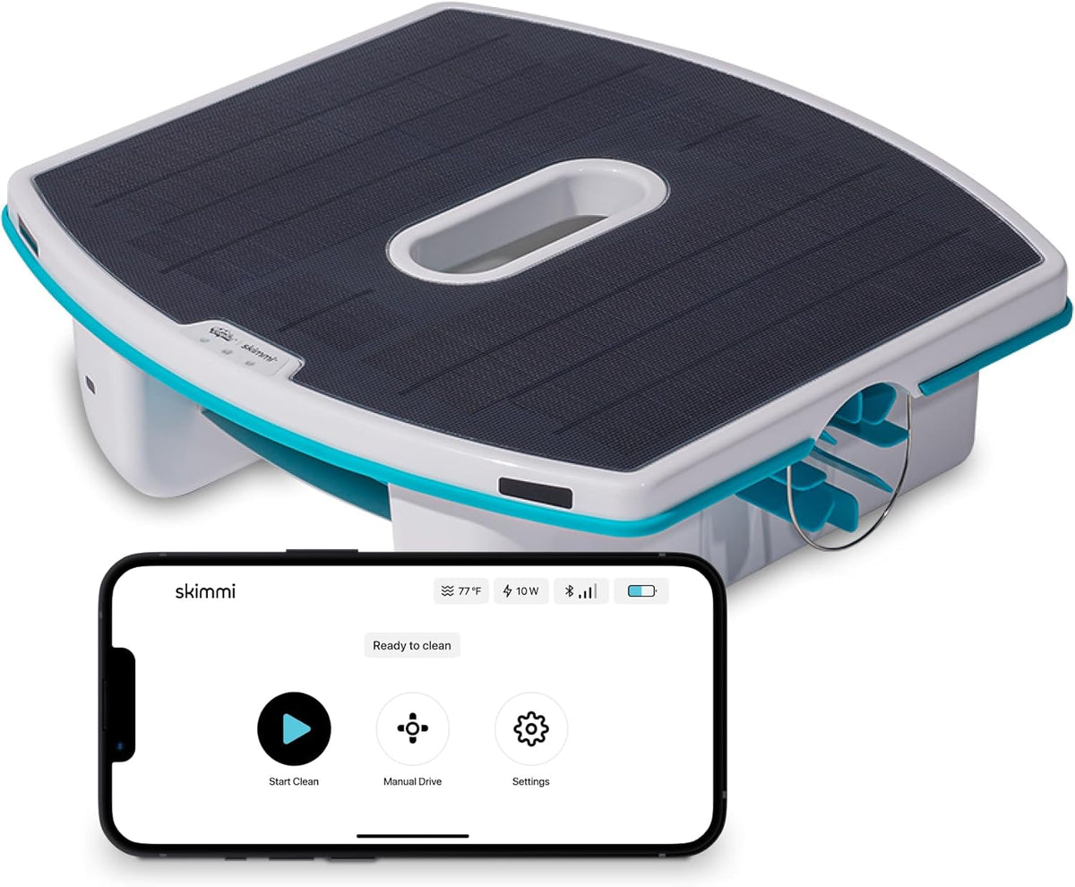 Dolphin Skimmi Skimmer solar de piscina - Limpieza automática de la superficie con sensores inteligentes - Alimentación solar y conexión Bluetooth - Control por aplicación sin cables