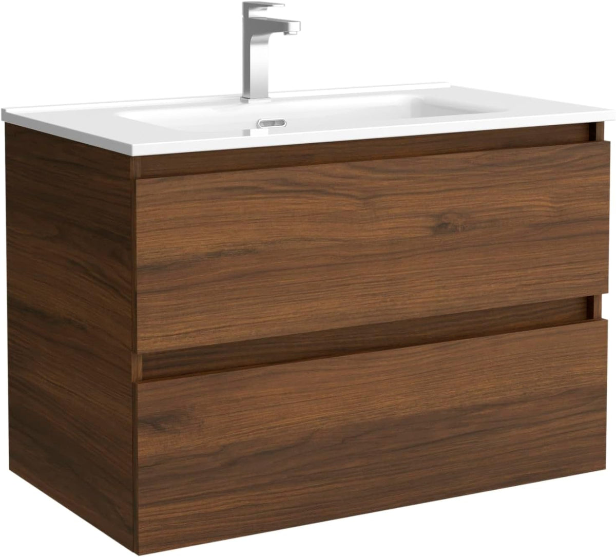 Salgar Bequia mueble de baño 80 cm - Acabado nogal con lavabo cerámico - Mueble moderno de 36,94 kg - Conjunto compacto para zona de lavabo y almacenamiento