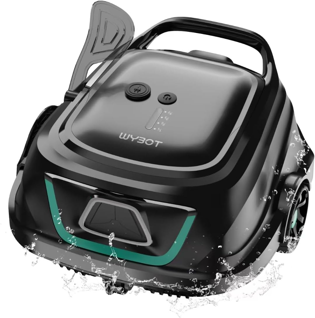 WYBOT OS2010 Robot limpiafondos inalámbrico - Para piscinas de fondo plano con autonomía de 120 min - Doble sistema de filtración y carga rápida de 2,5 h - Control táctil