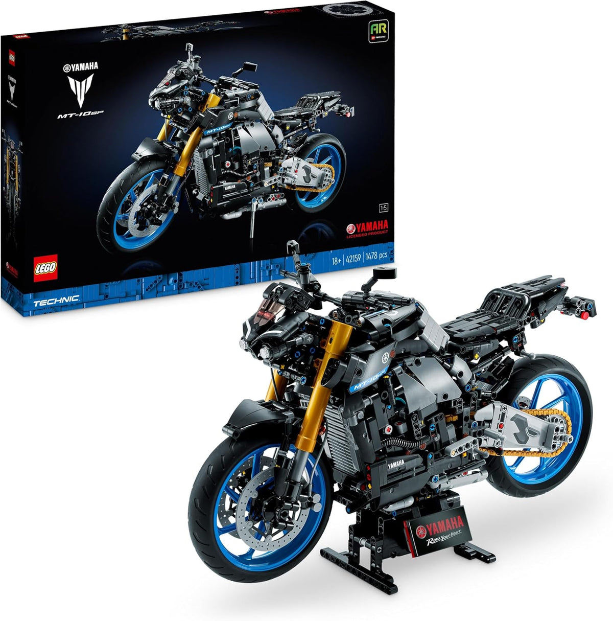 LEGO Technic Yamaha MT10 SP Maqueta Moto Adultos Motor 4 Cilindros Dirección Funcional App AR 42159