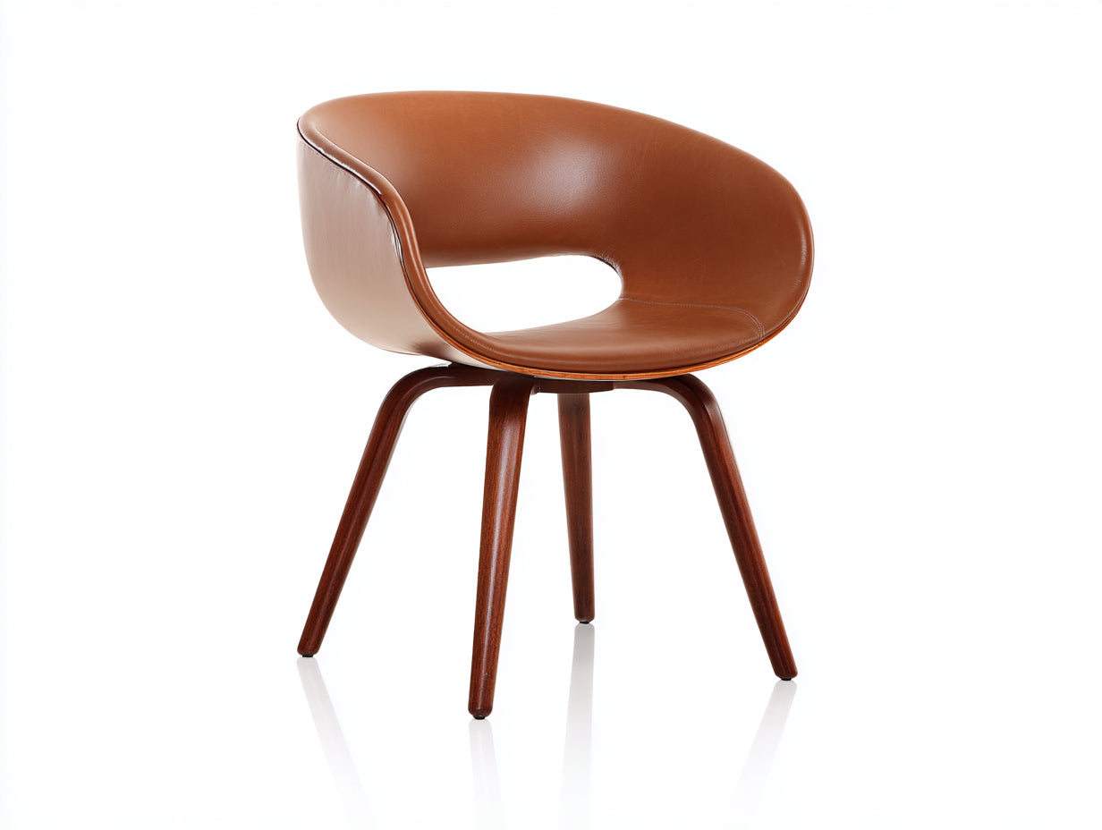 Sillas de comedor tapizadas en cuero sintético y madera 58x56x76 cm - Marrón - Diseño curvo moderno