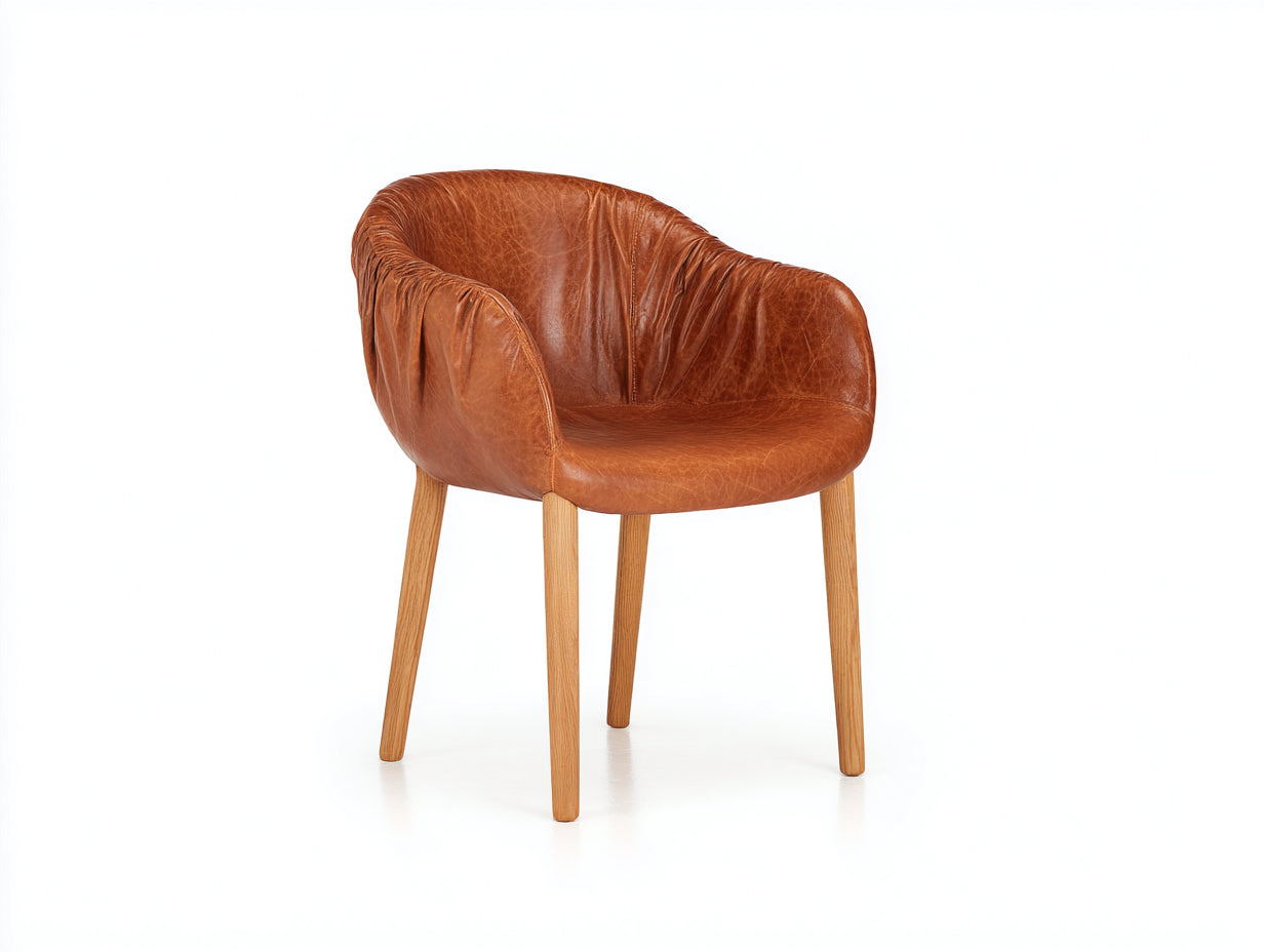 Sillas de comedor de piel y madera 58x56x78 cm - marrón y madera natural - diseño moderno con reposabrazos