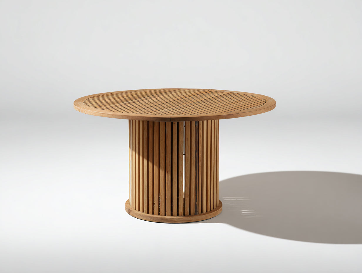 Mesas de jardín madera 130x130x75 cm madera natural - diseño redondo con base cilíndrica
