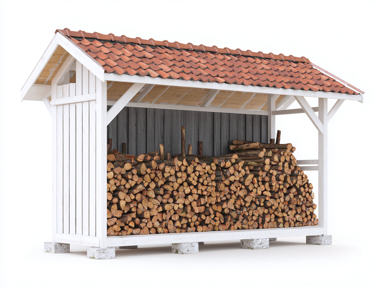 Leñero de jardín madera 220x80x180 cm - blanco-rojo - diseño cubierto para almacenamiento exterior