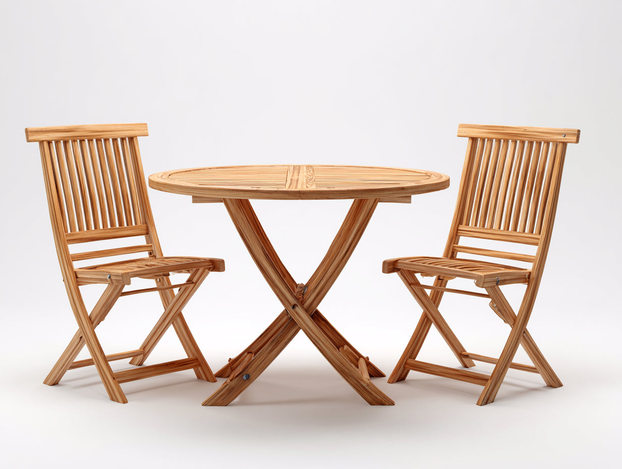 Conjunto de muebles de jardín madera 80x80x75 cm - marrón - mesa redonda con sillas plegables