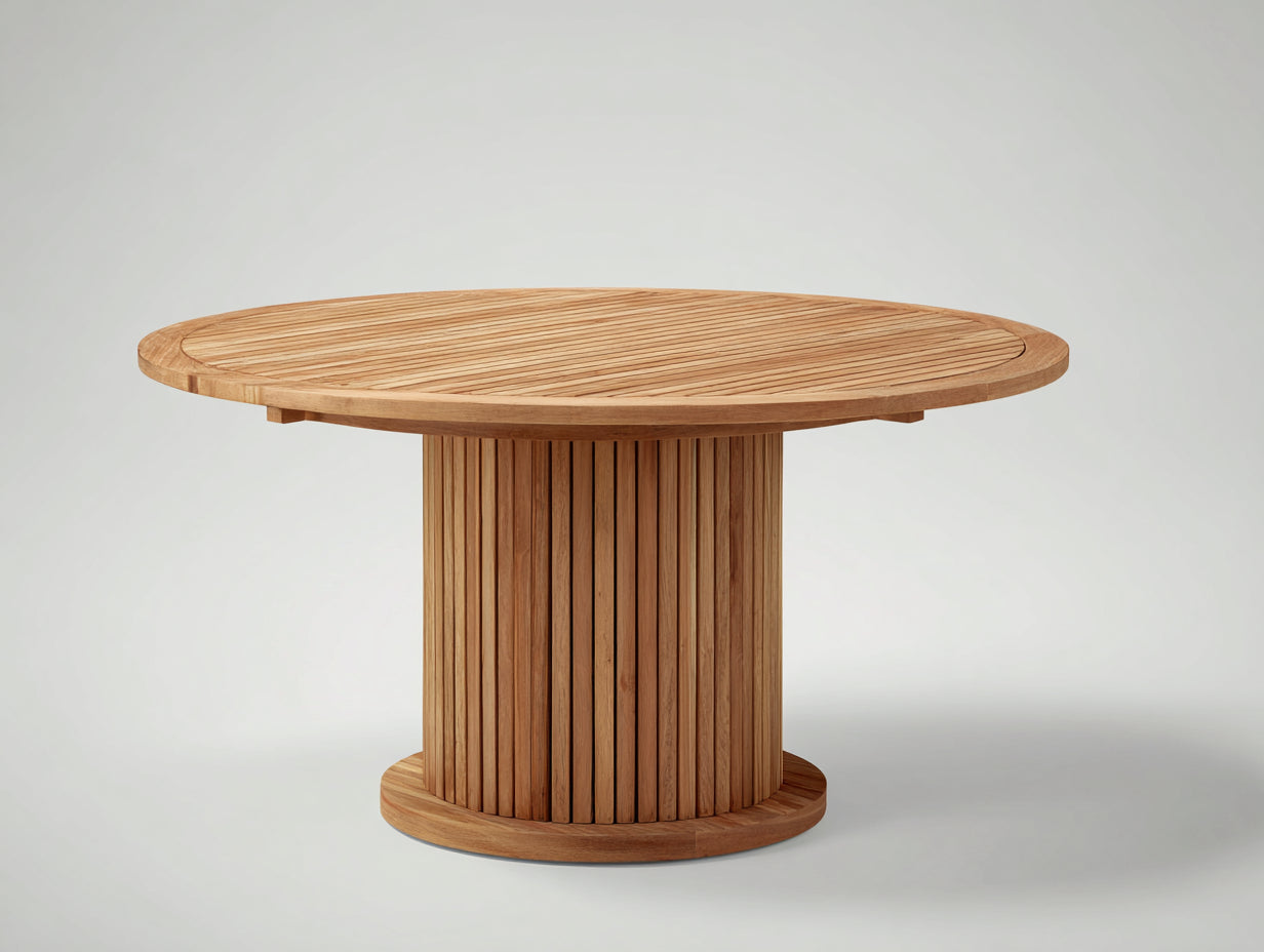 Mesas de jardín de madera 135x135x75 cm - madera natural - diseño redondo para exterior